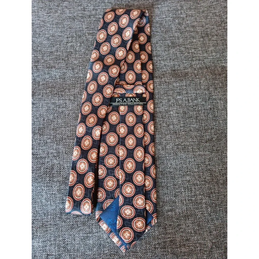 Tie 70s 80s 90s Y2K Mens Jos A Bank Silk Black Brown Beige 3.5 Wide 60 Long